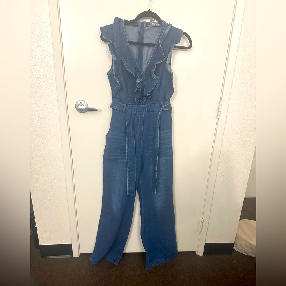 Anthropologie Mare Mare Ruffled Alena Denim Jumpsuit XS